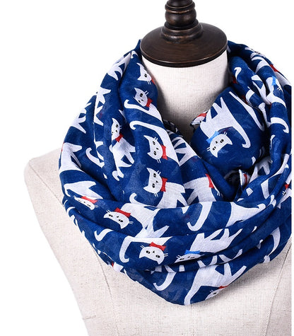 Cartoon cat print scarf cat Bali yarn scarf silk scarf art pattern to protect the heating square scarf