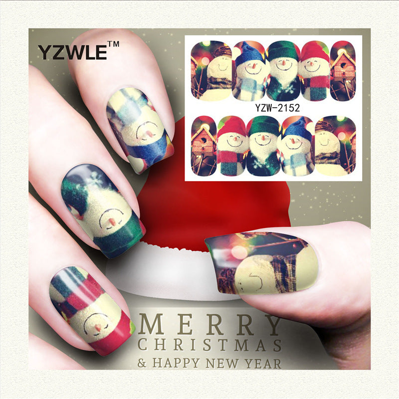 Nagelsticker mit rotem Schneeflocken-Hirsch-Schneemann-Motiv