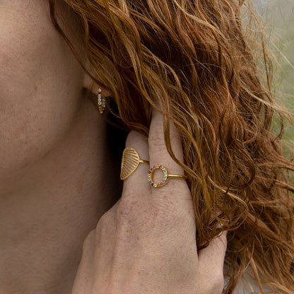 World Goals Ring - Polished Gold Plated Sterling Silver with 17 Multi color Multi stone