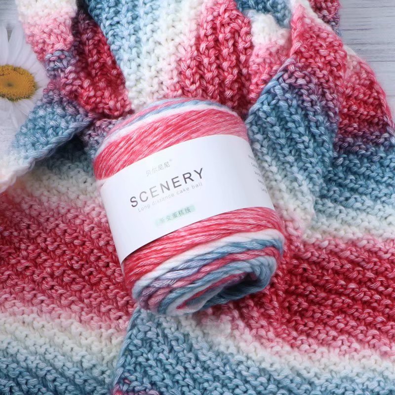 Segment Dyed Rainbow Color Gradient Hand-woven Diy Thread Clothes Scarf Hat Cake Yarn