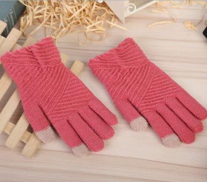 Damenhandschuhe Winter Wollstrickhandschuhe Touchscreen-Fäustlinge halten warm Damen Winter Vollfingerhandschuhe gestreift Mode Herbst
