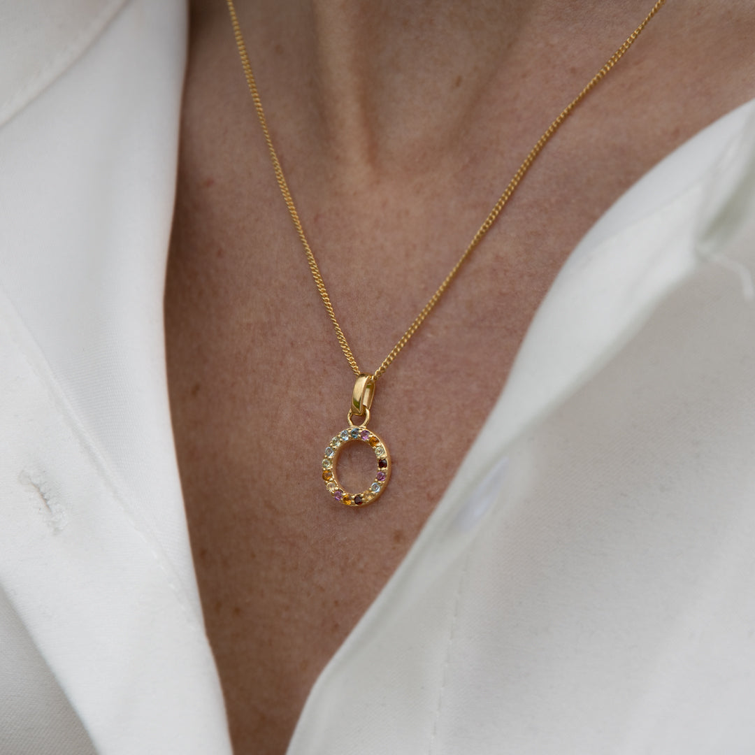 World Goals Earring Pendant - Polished Gold Plated Sterling Silver with 17 Multi color