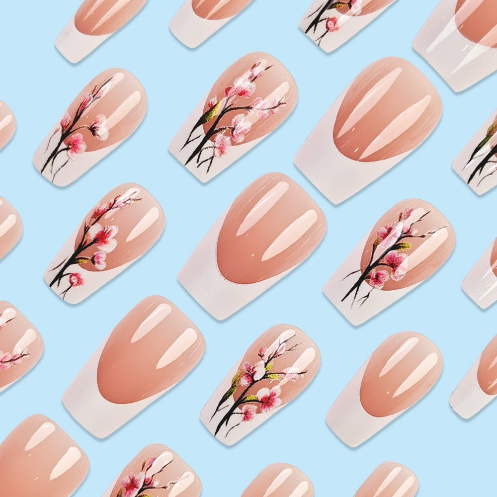 Plum Blossom Style Nail Tips Simple White Edge French Wear Armor