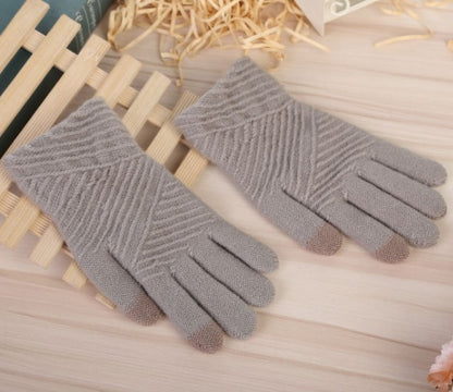 Damenhandschuhe Winter Wollstrickhandschuhe Touchscreen-Fäustlinge halten warm Damen Winter Vollfingerhandschuhe gestreift Mode Herbst