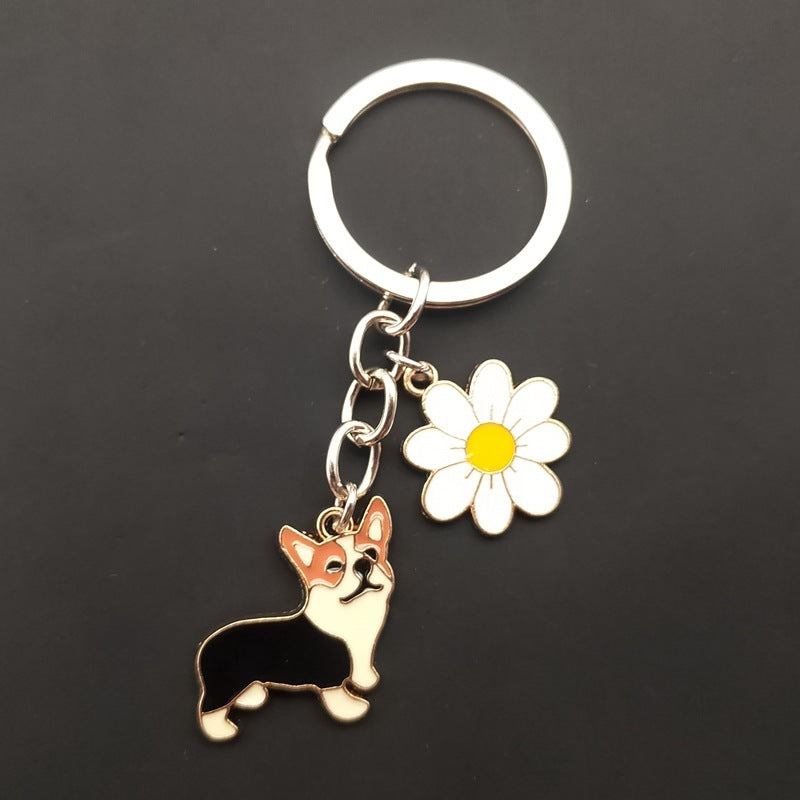 Niedlicher Blumen-Corgi-Schlüsselanhänger für Haustier- und Hundeliebhaber
