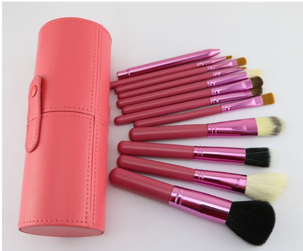 Niya Supply 12-teiliges Make-up-Set: Zylinderbürsten-Set, PU-Aufbewahrungstube, Make-up-Pinsel, Haarbürste, Augenbrauenstift
