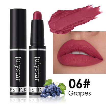 Lippenstift mit mattem Finish, drehbar, samtig, langanhaltend, hinterlässt keine Flecken auf dem Becher