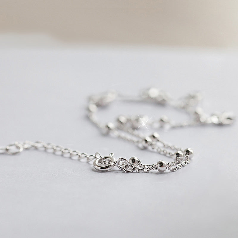 Four Leaf Clover Sterling Silver Anklet Korean Fashion Fresh Silver Jewelry S925 Sterling Silver Single Diamond Anklet Women's Style