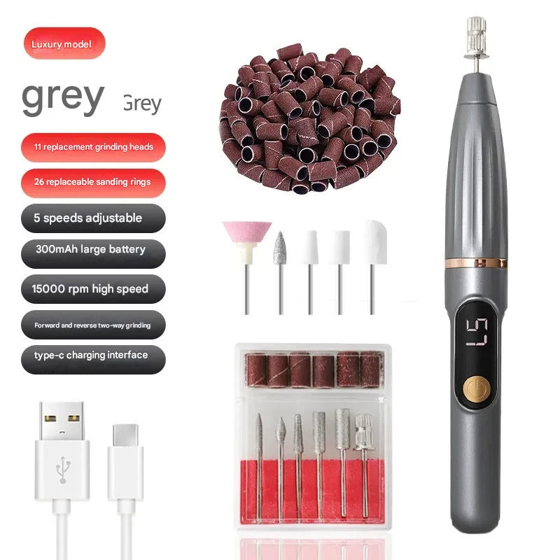 Elektrische Nagelfeile, kompaktes Nagelentfernungswerkzeug, tragbarer elektrischer Nagelknipser mit LCD-Display, elektrischer Nagelpuffer 