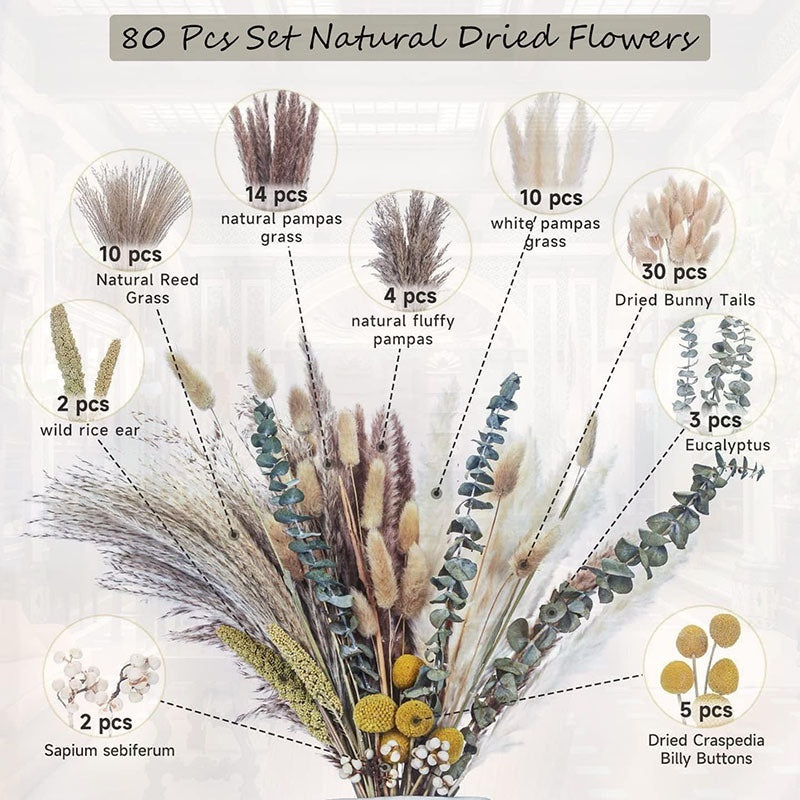 PAMPAS Bohemian Decorative Reed Rabbit Tail Grass Mix And Match Dried Flowers Bouquet