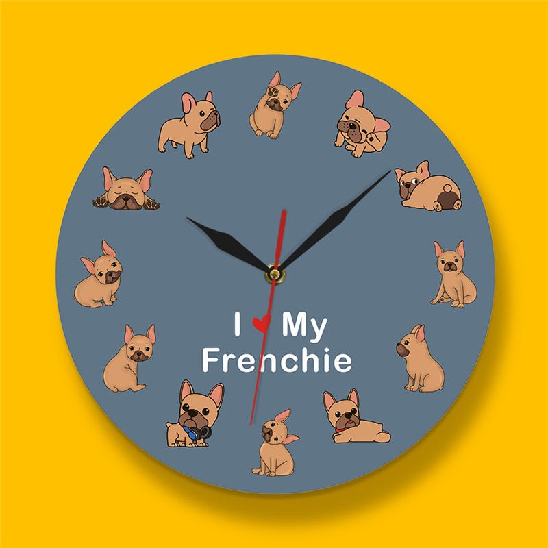 French Bulldog Printed Wall Clock Backlight. I Love My Frenchie Puppy Silent Non-ticking Clock