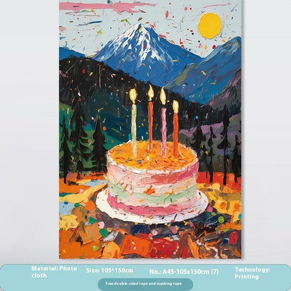 Birthday Party Layout Cake Hanging Cloth Children Background Wall