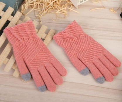 Damenhandschuhe Winter Wollstrickhandschuhe Touchscreen-Fäustlinge halten warm Damen Winter Vollfingerhandschuhe gestreift Mode Herbst