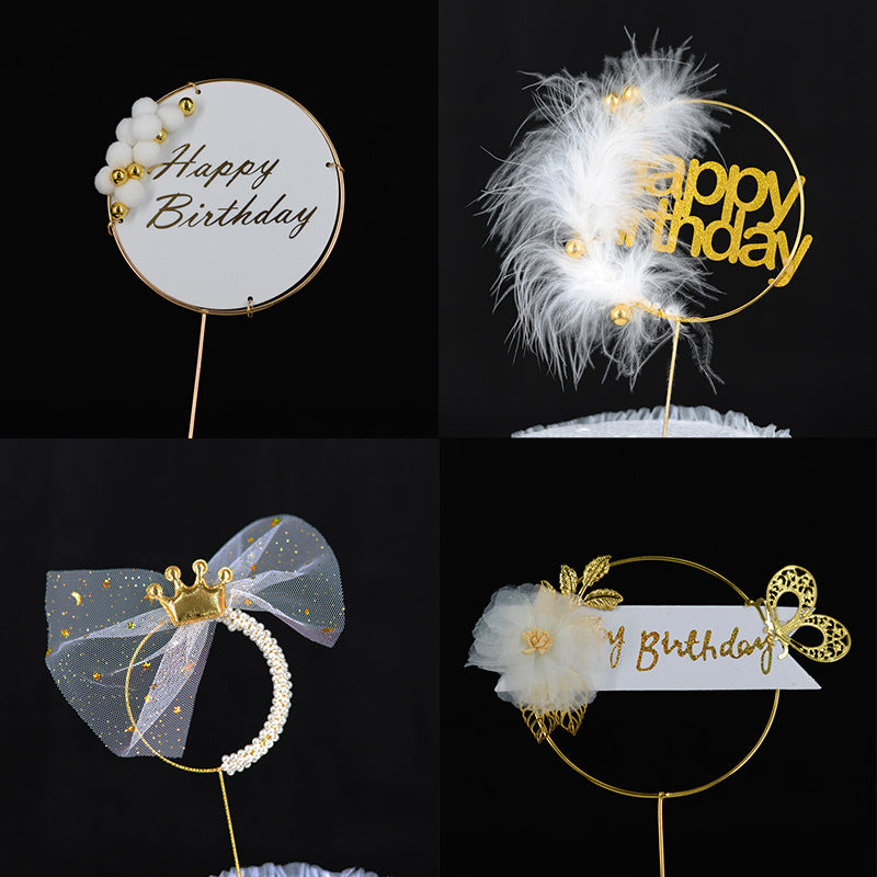 Dekoration für Kuchen, Desserttisch, Tischdekoration, Acryl-Haarkugel, Feder, runder Einsatz