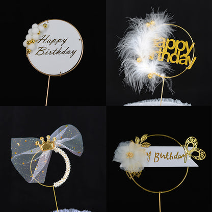 Dekoration für Kuchen, Desserttisch, Tischdekoration, Acryl-Haarkugel, Feder, runder Einsatz