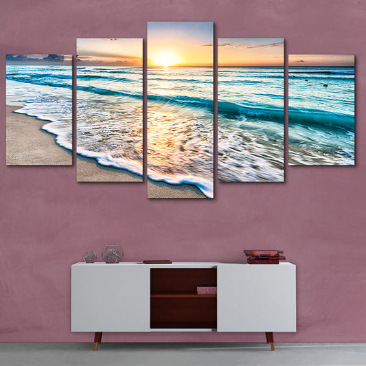 Wandbild „Sonnenuntergangswellen am Strand“, 5-teilig, HD