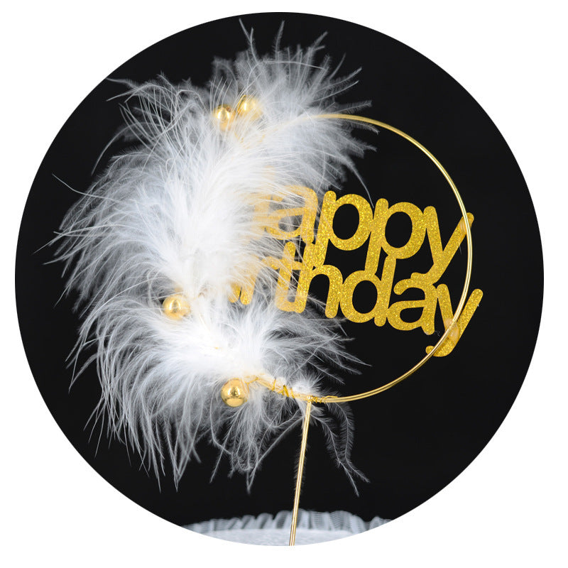 Dekoration für Kuchen, Desserttisch, Tischdekoration, Acryl-Haarkugel, Feder, runder Einsatz