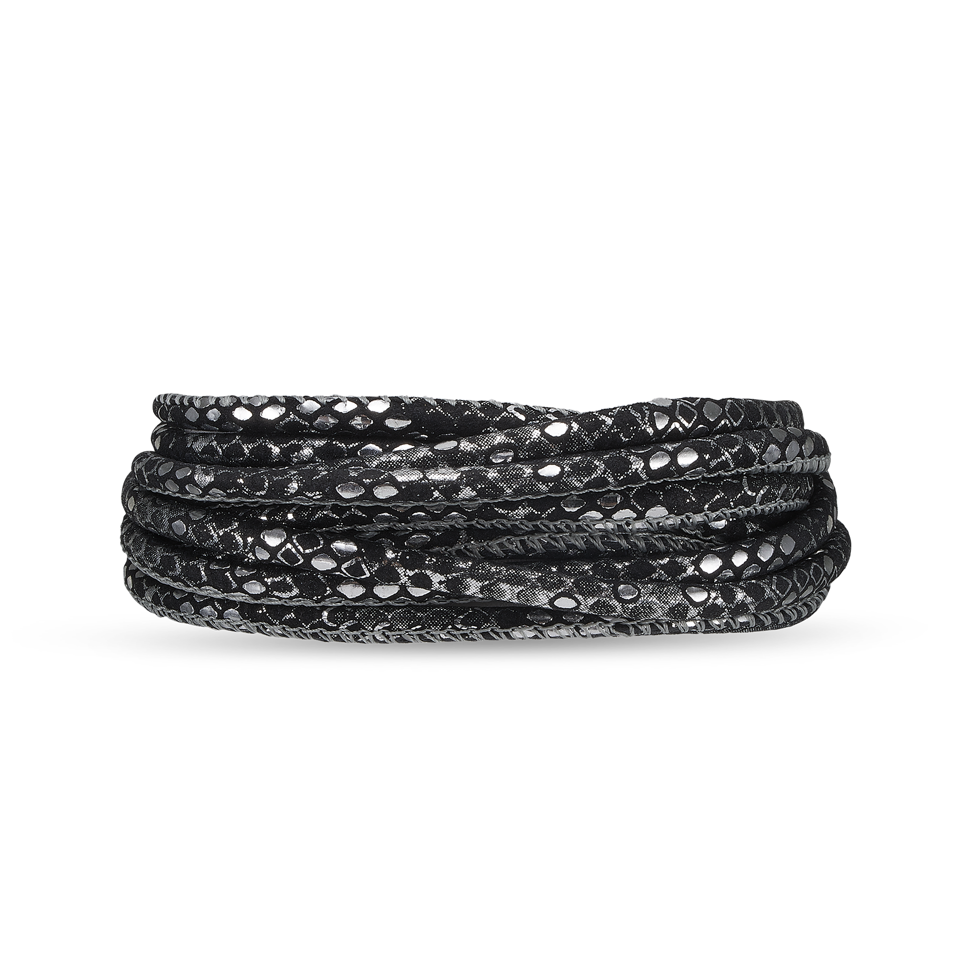 3 strenget Leather Bracelet - Silver Black  Christina Design London