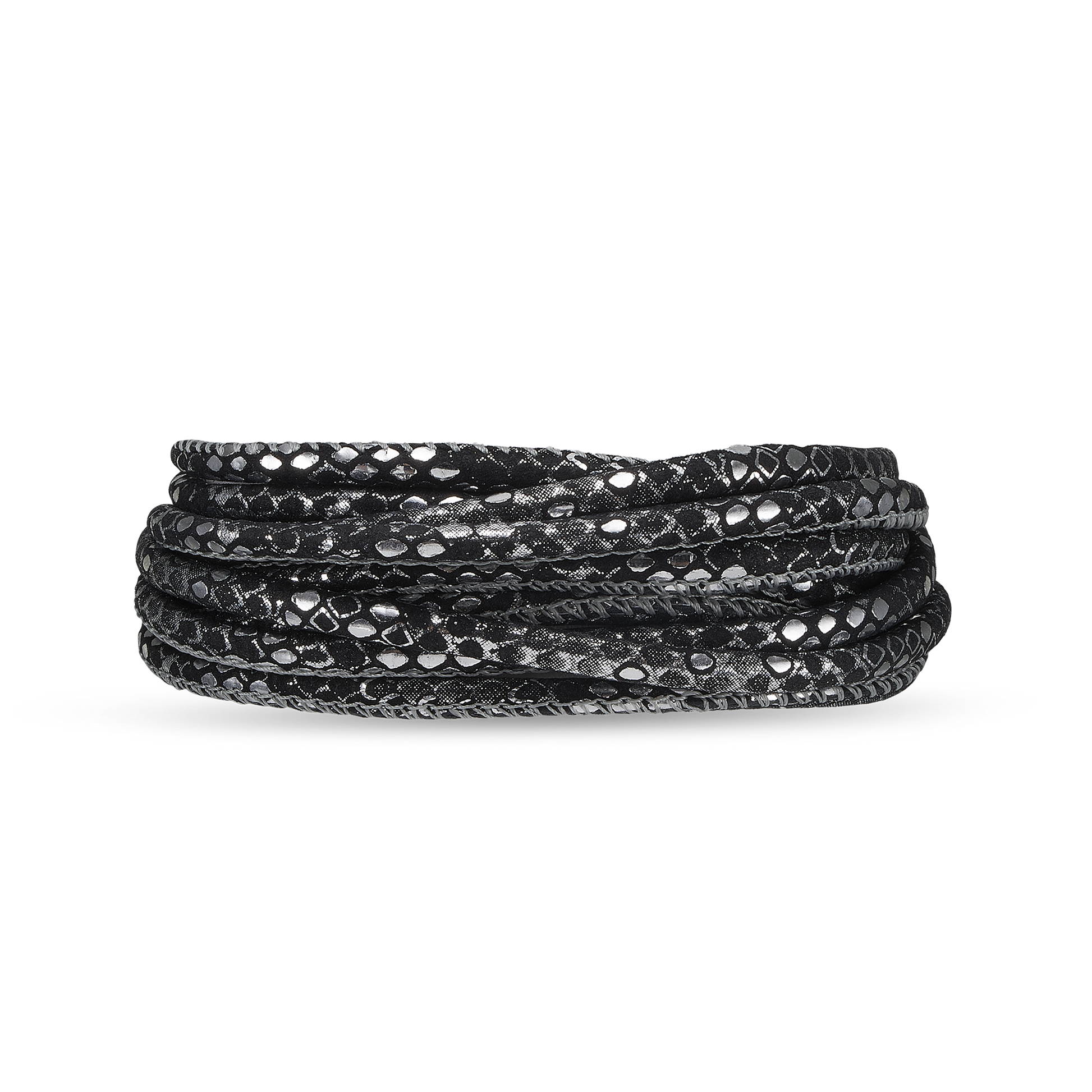 3 strenget Leather Bracelet - Silver Black  Christina Design London