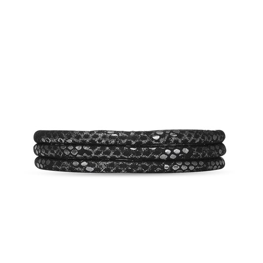 Slim Leather Bracelet - Silver Black - 70 cm