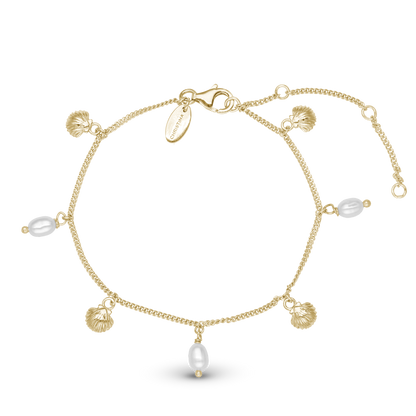 Pearl Shell Bracelet - Polished Gold Plated Sterling Silver with 3 white Ferskvandsperler