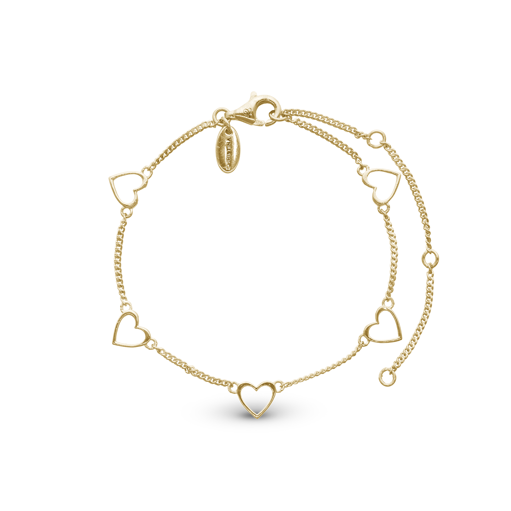 Dangling Love Bracelet - Polished Gold Plated Sterling Silver
