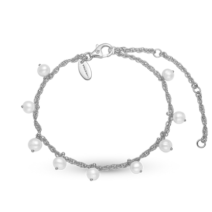 Dangling Pearls Bracelet - Sterling Silver with 9 white Ferskvandsperler
