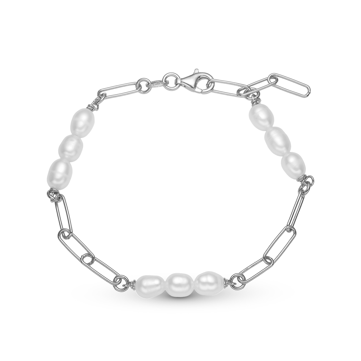 Linked Bracelet - Sterling Silver with 9 white Ferskvandsperler