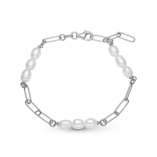 Linked Bracelet - Sterling Silver with 9 white Ferskvandsperler