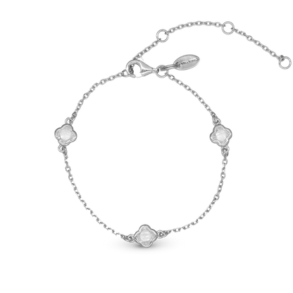 Glowing Clover Bracelet - Polished Sterling Silver with 3 white