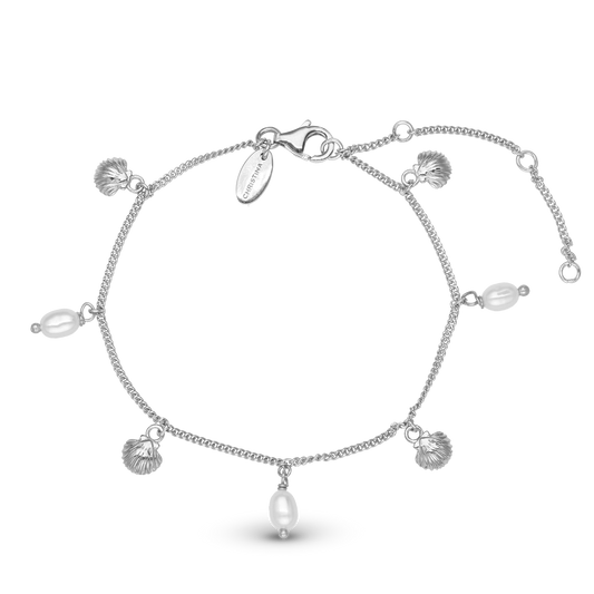 Pearl Shell Bracelet - Polished Sterling Silver with 3 white Ferskvandsperler