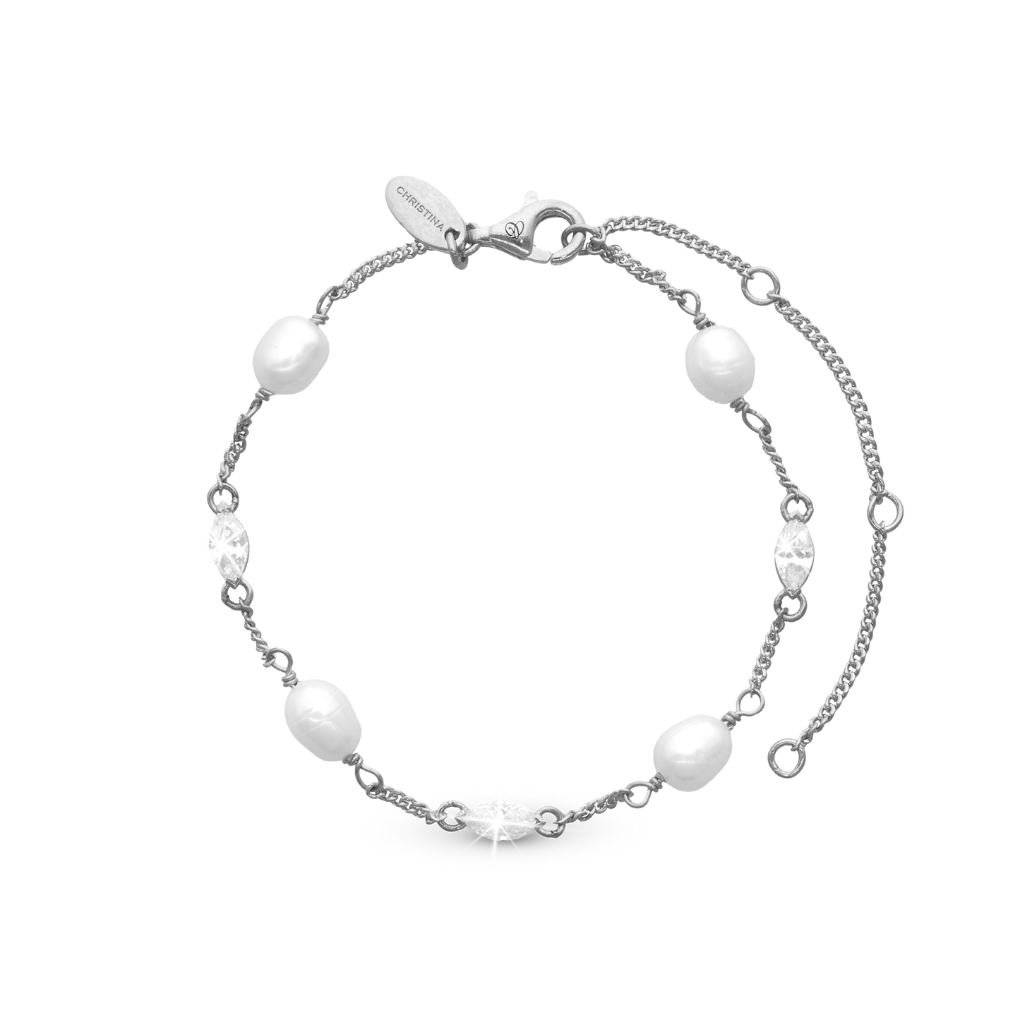 Light Me Up Bracelet - Polished Sterling Silver with Ferskvandsperler
