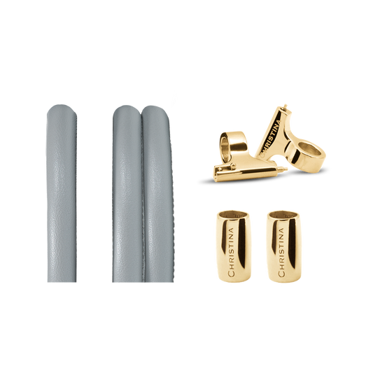Classic Leather set for Watch Pearlgrey with 16 mm Gold Plated T-Bars