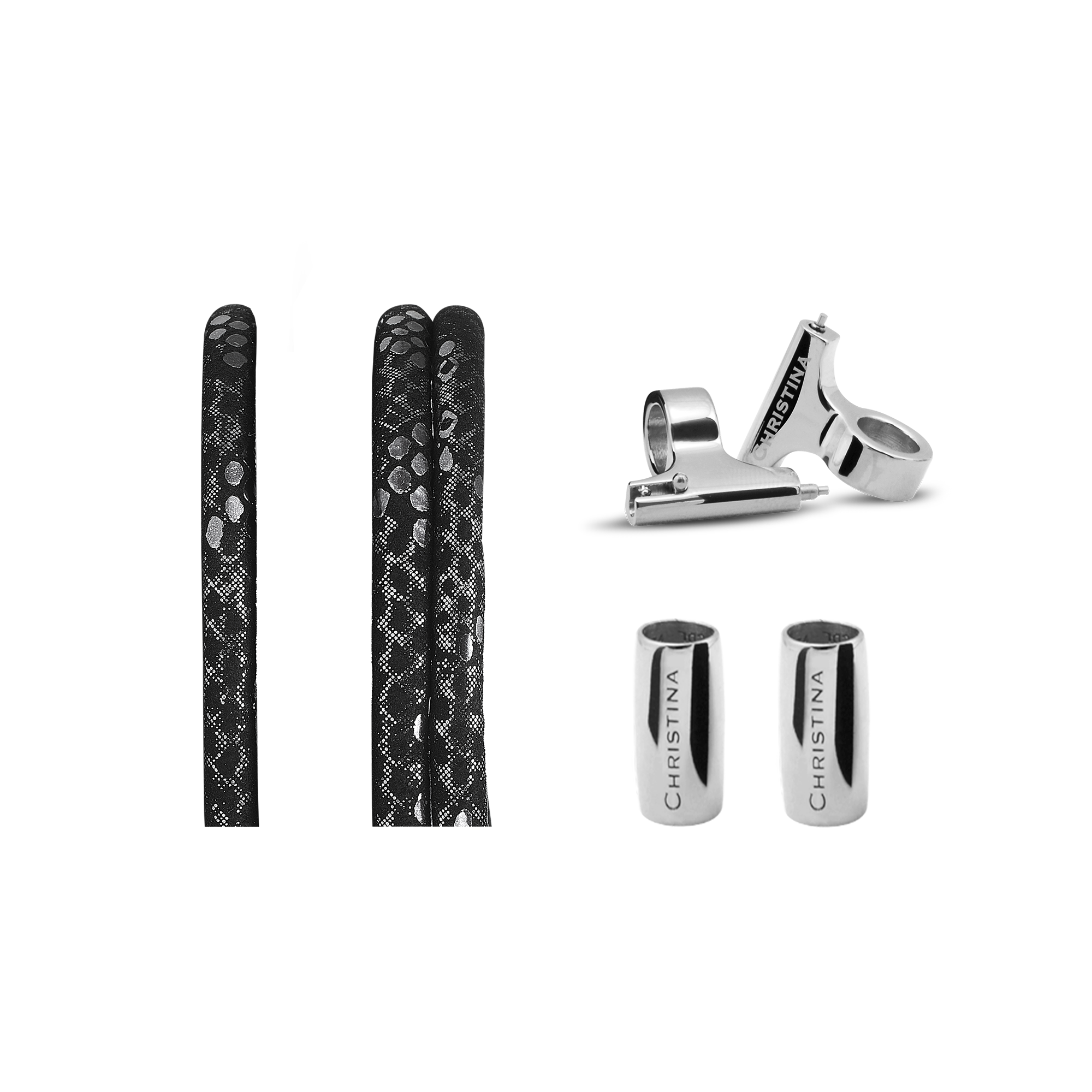 Slim Leather set for Watch - Silver Black - CHRISTINA