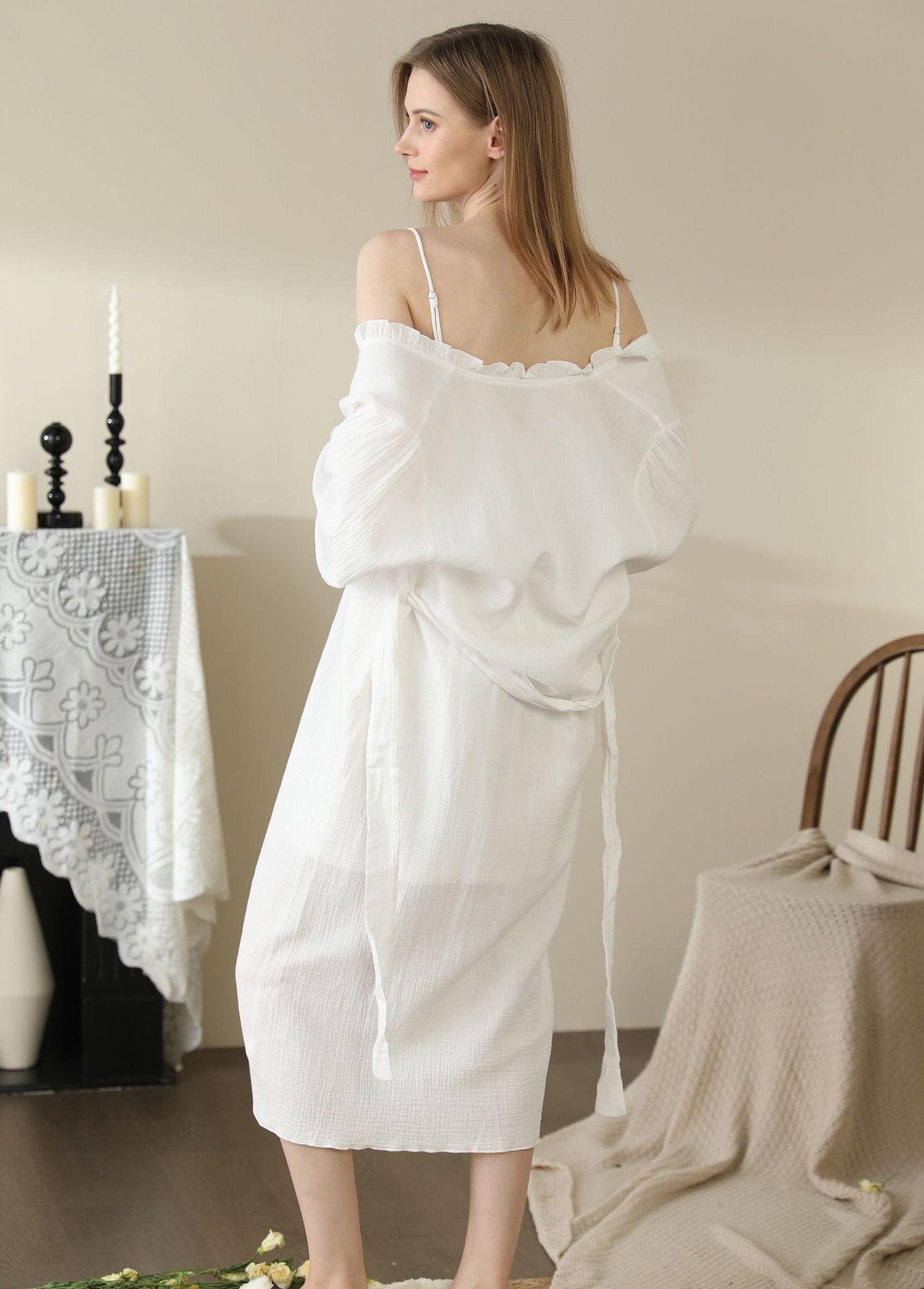 Women's Pajamas Cotton Lace Double-layer Yarn Home Wear