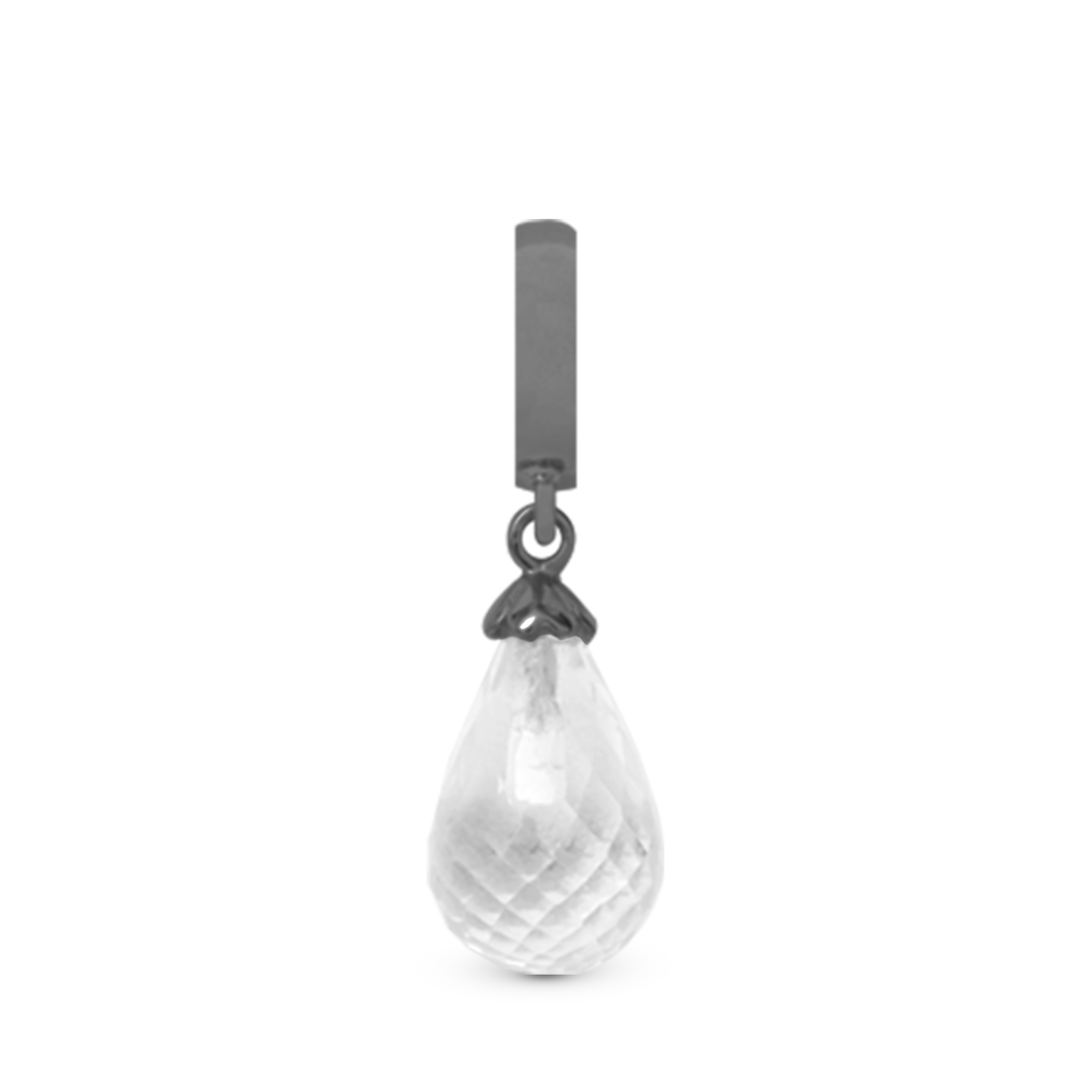 Crystal Quartz Drop Charm 6 mm for Leather Bracelet - Ruthenium Plated with 1 Krystalkvarts