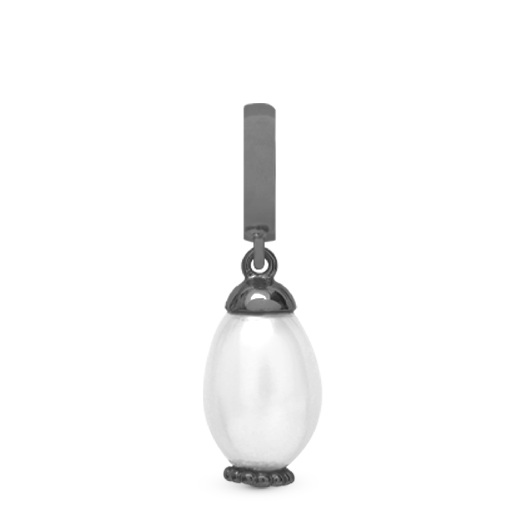 Pearl Drop White Dangle Charm 6 mm Til Armbånd - Rutheniumbelagt m. 1 Freshwater Pearls