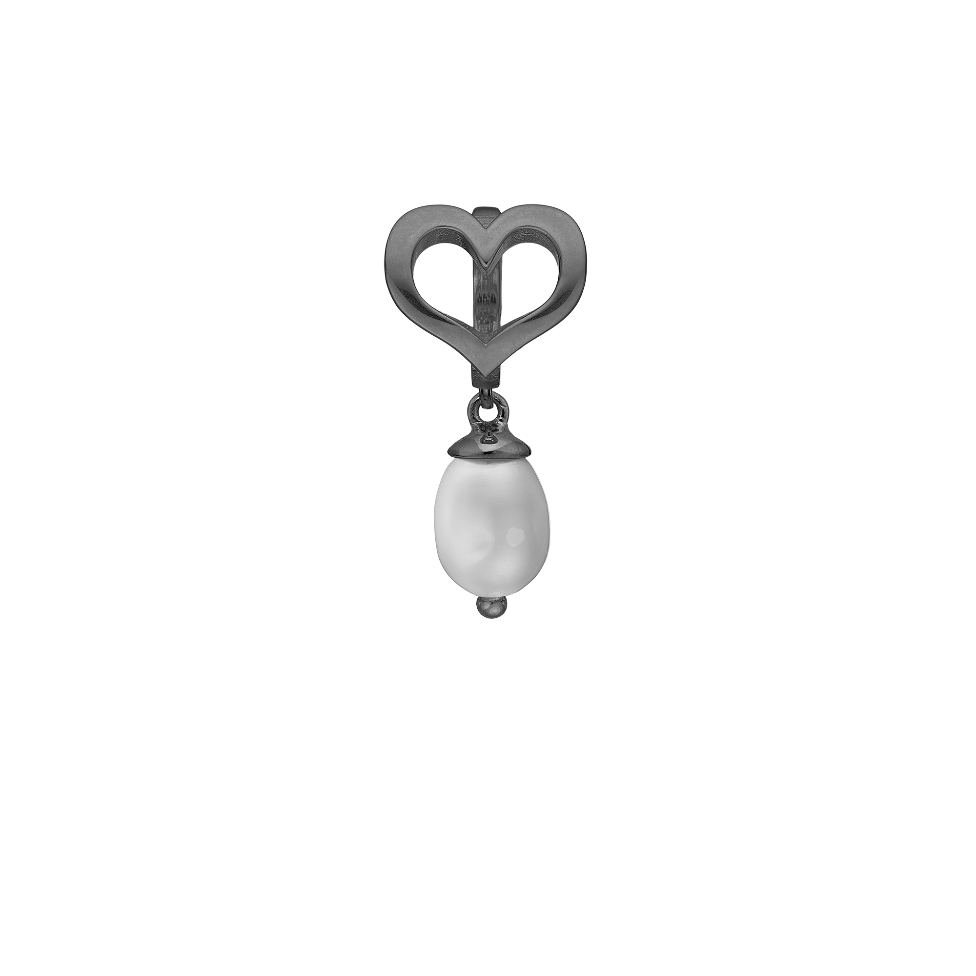 True Pearl Drop Charm 6 mm for Leather Bracelet - Polished Ruthenium Plated with 1 Freshwater Pearls
