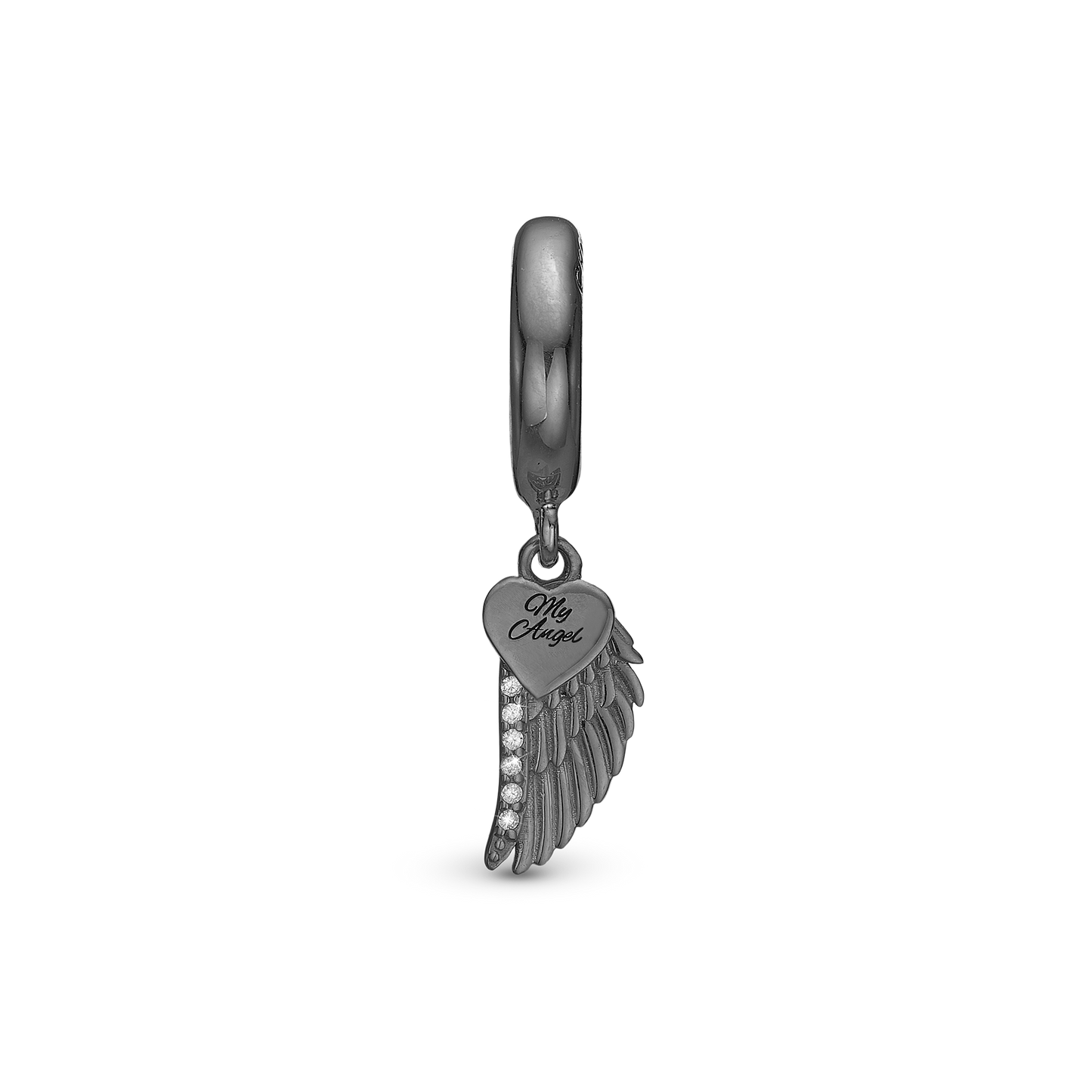 My Angel Drop Earring Charm 6 mm for Bracelet - Polished Ruthenium Plated with 9 white Cubic Zirkonia