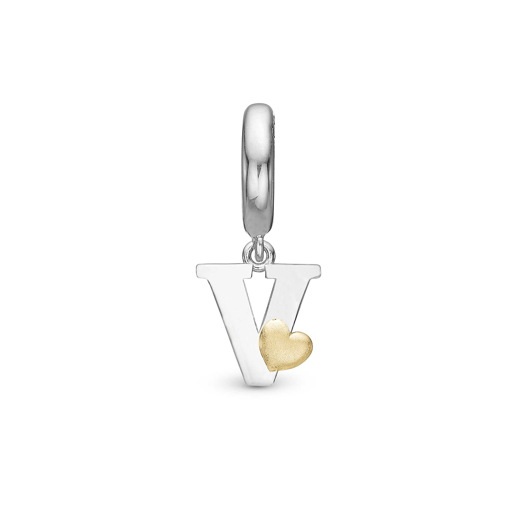 Letter V Drop Charm 6 mm for Leather Bracelet - Polished Bicolor