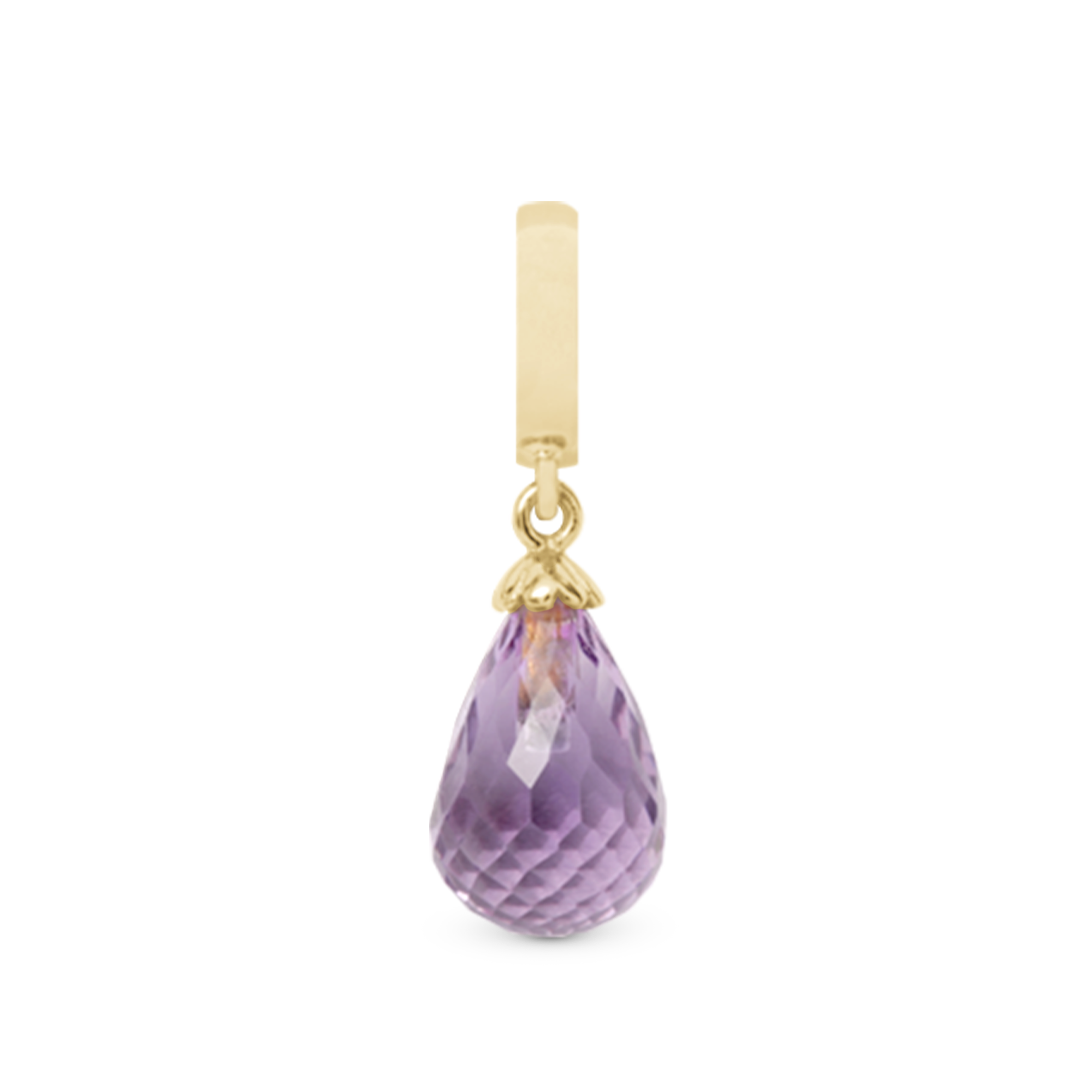 Amethyst Drop Charm 6 mm for Leather Bracelet - Polished Gold Plated Sterling Silver with 1 Ametyst