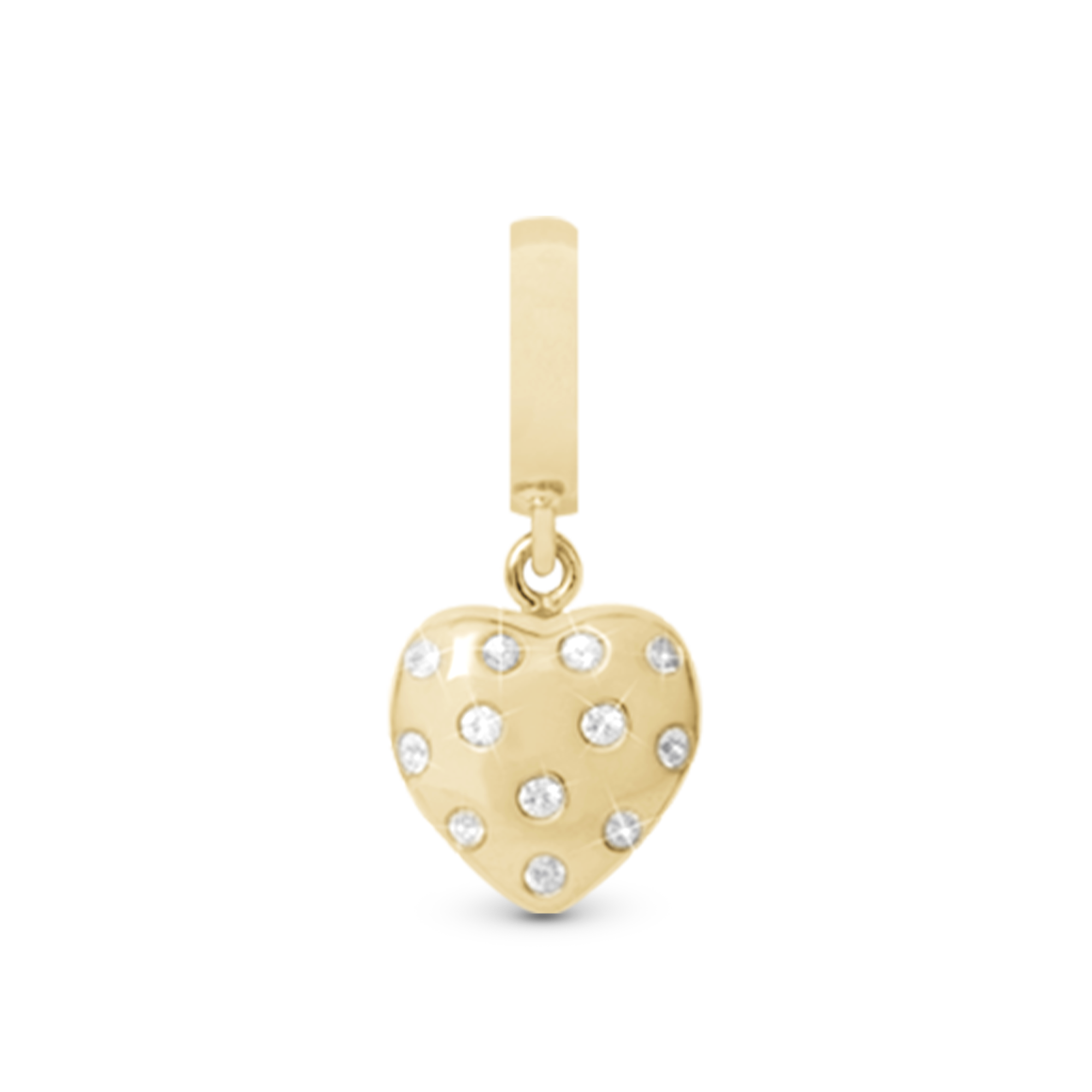 Million Heart Drop Charm 6 mm for Leather Bracelet - Polished Gold Plated Sterling Silver with 12 Safir
