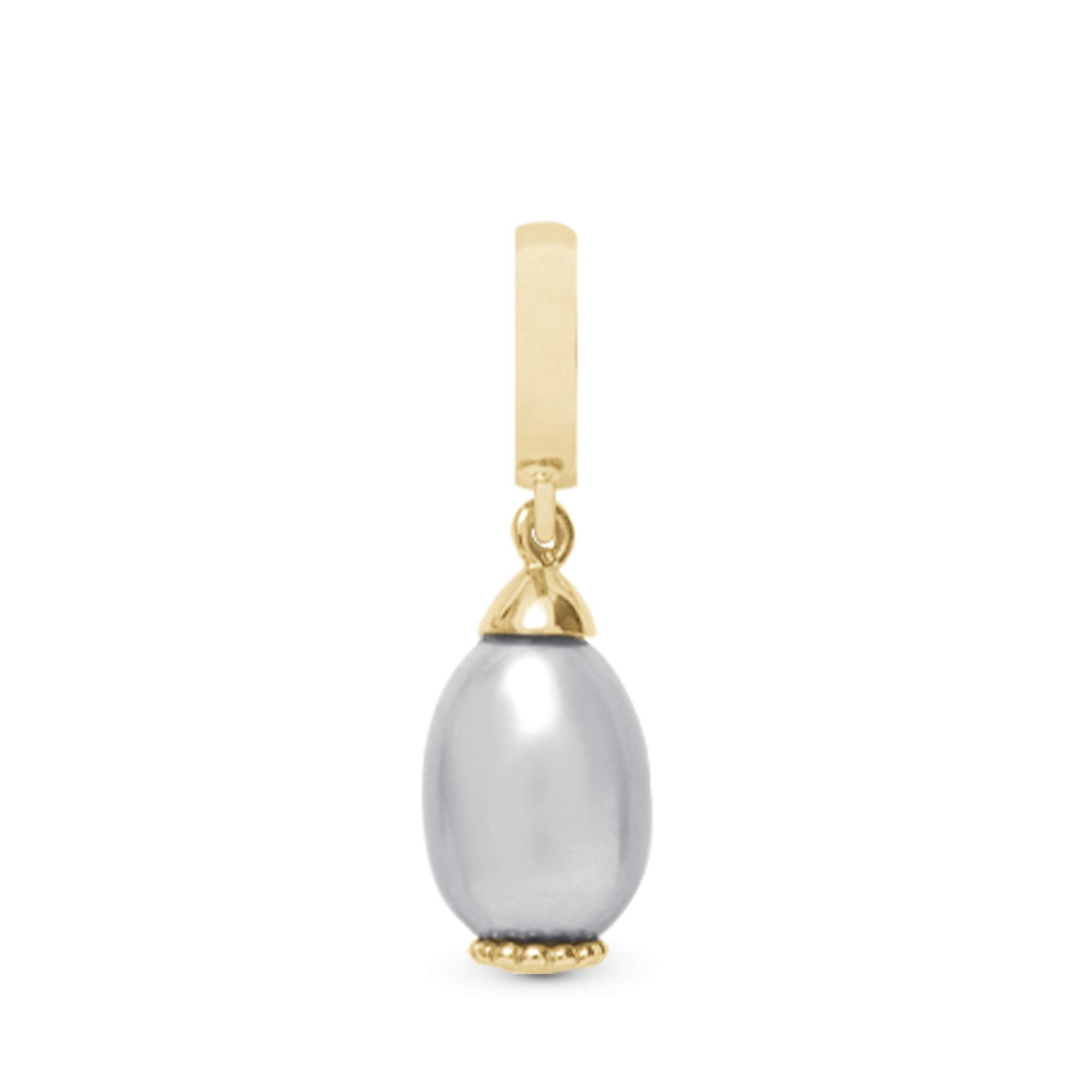 Grey Pearl Drop Charm 6 mm for Leather Bracelet - Gold Plated Sterling Silver