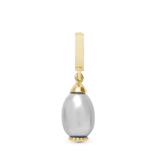 Grey Pearl Drop Earring Charm 6 mm for Bracelet - Gold Plated Sterling Silver