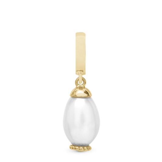 Pearl Drop White Dangle Charm 6 mm for Bracelet – Gold-Plated Sterling Silver with 1 Freshwater Pearl