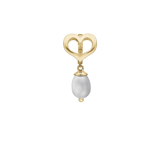 True Pearl Drop Earring Charm 6 mm for Bracelet - Polished Gold Plated Sterling Silver with 1 Ferskvandsperle