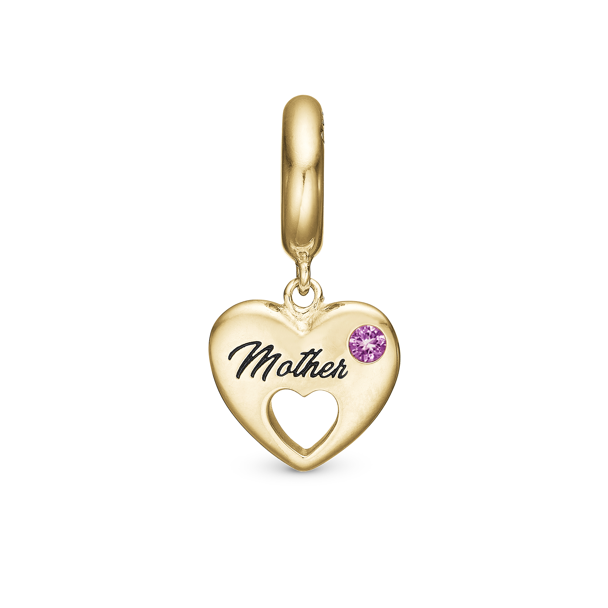 Mother Hænger Charm 6 mm Til Armbånd - Blankpoleret Forgyldt Sterling Sølv m. 1 Turmalin