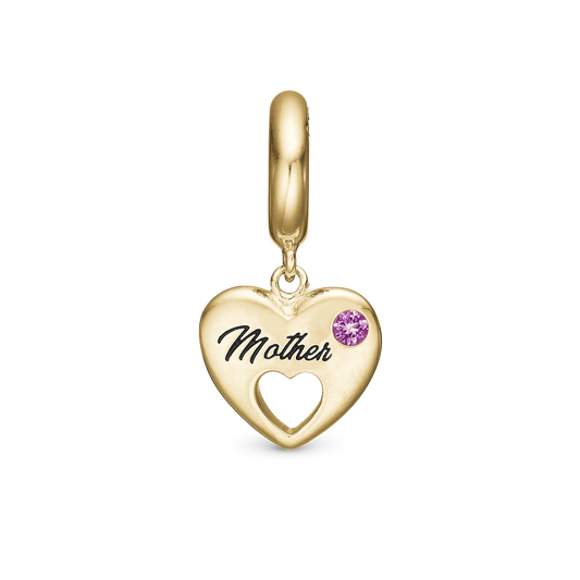 Mother Hænger Charm 6 mm Til Armbånd - Blankpoleret Forgyldt Sterling Sølv m. 1 Turmalin