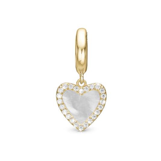 Romance Drop Earring Charm 6 mm for Bracelet - Gold Plated Sterling Silver with 24 white Cubic Zirkonia