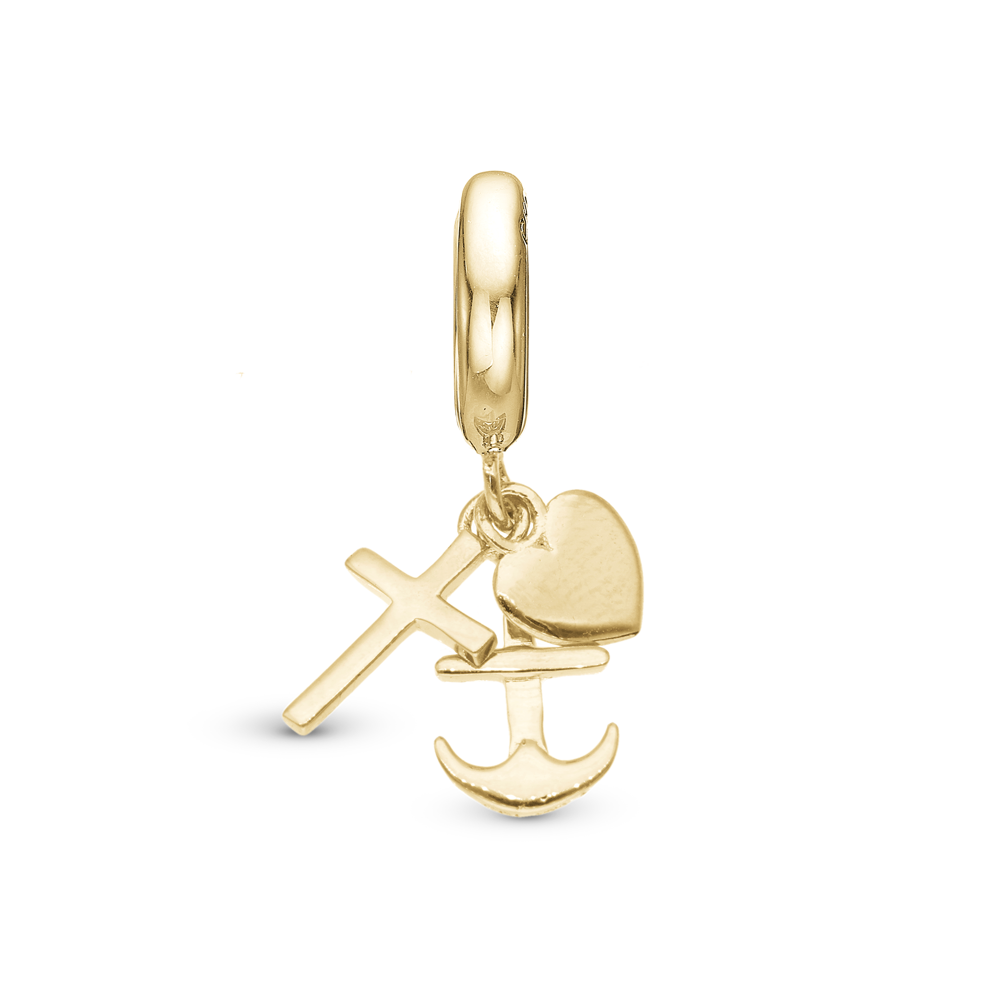 Faith Hope and Love Drop Charm 6 mm for Leather Bracelet - Polished Gold Plated Sterling Silver